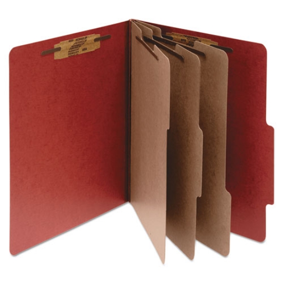Picture of pressboard classification folders, 4" expansion, 3 dividers, 8 fasteners, letter size, earth red exterior, 10/box