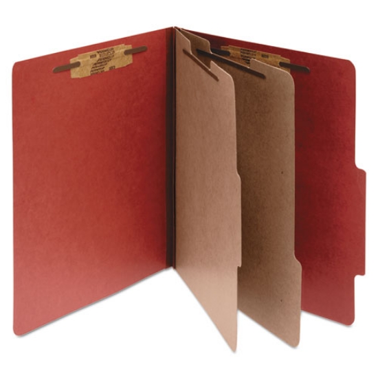 Picture of Pressboard Classification Folders, 3" Expansion, 2 Dividers, 6 Fasteners, Letter Size, Earth Red Exterior, 10/Box