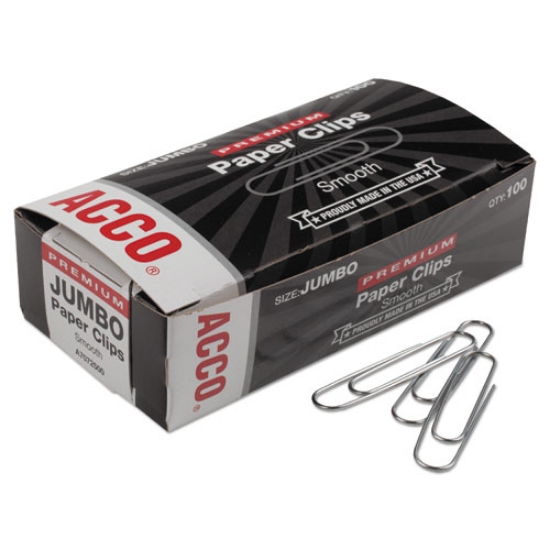 Picture of Premium Heavy-Gauge Wire Paper Clips, Jumbo, Smooth, Silver, 100 Clips/Box, 10 Boxes/Pack