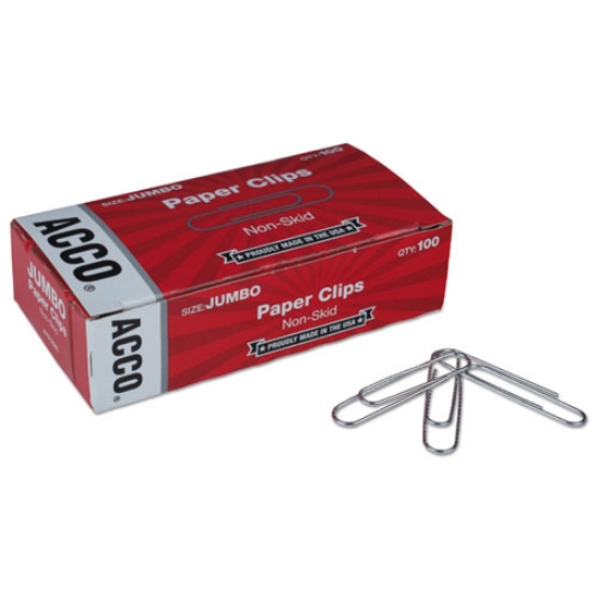 Picture of Paper Clips, Jumbo, Nonskid, Silver, 100 Clips/Box, 10 Boxes/Pack