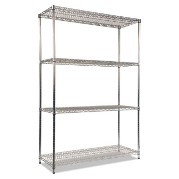 Picture of NSF Certified Industrial Four-Shelf Wire Shelving Kit, 48w x 18d x 72h, Silver