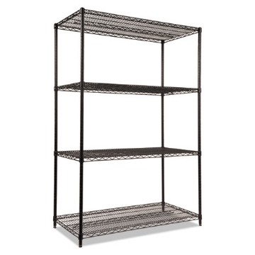 Picture of nsf certified industrial four-shelf wire shelving kit, 48w x 24d x 72h, black