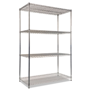 Picture of NSF Certified Industrial Four-Shelf Wire Shelving Kit, 48w x 24d x 72h, Silver