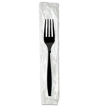 Picture of Individually Wrapped Heavyweight Forks, Polystyrene, Black, 1,000/carton