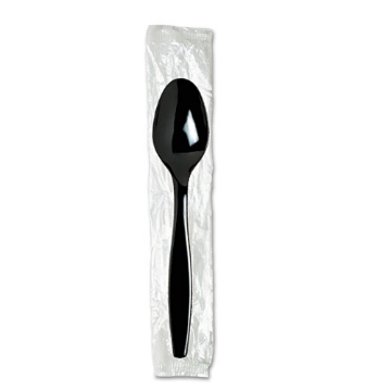 Picture of Individually Wrapped Heavyweight Teaspoons, Polystyrene, Black 1,000/carton