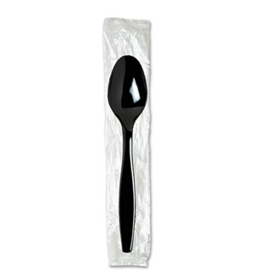Picture of Individually Wrapped Heavyweight Teaspoons, Polystyrene, Black 1,000/carton
