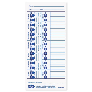 Picture of Time Clock Cards For Lathem Time E Series, One Side, 4 X 9, 100/pack