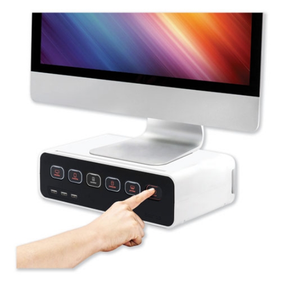 Picture of CABLE MANAGEMENT POWER HUB AND STAND WITH USB CHARGING PORTS, 5 OUTLETS, 3 USB, 6.5 FT CORD, WHITE