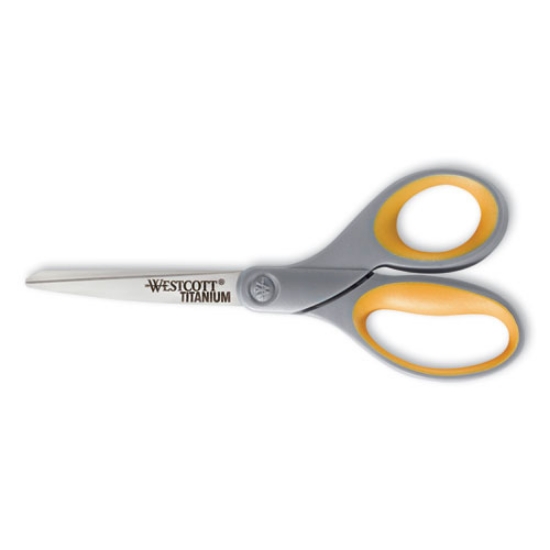 Picture of Titanium Bonded Scissors, 8" Long, 3.5" Cut Length, Gray/yellow Straight Handle