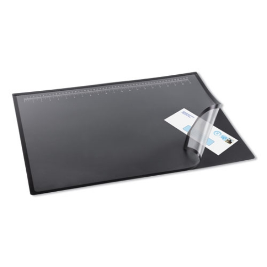 Picture of Desk Pad with Transparent Lift-Top Overlay and Antimicrobial Protection, 22" x 17", Black Pad, Transparent Frost Overlay