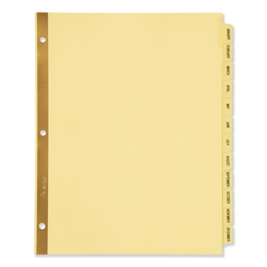 Picture of Preprinted Laminated Tab Dividers with Gold Reinforced Binding Edge, 12-Tab, Jan. to Dec., 11 x 8.5, Buff, 1 Set