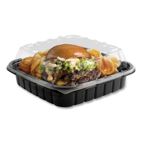 Picture of Crisp Foods Technologies Containers, 33 oz, 8.46 x 8.46 x 3.16, Clear/Black, Plastic, 180/Carton