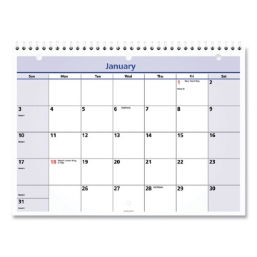 Picture of QuickNotes Desk/Wall Calendar, 3-Hole Punched, 11 x 8, White/Blue/Yellow Sheets, 12-Month (Jan to Dec): 2024