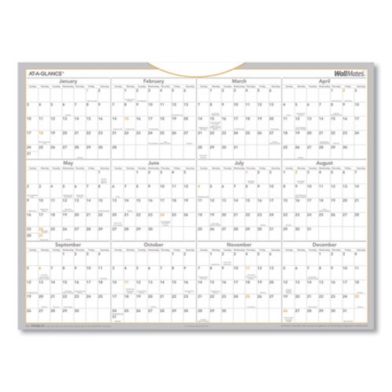 Picture of WallMates Self-Adhesive Dry Erase Yearly Planning Surfaces, 24 x 18, White/Gray/Orange Sheets, 12-Month (Jan to Dec): 2024