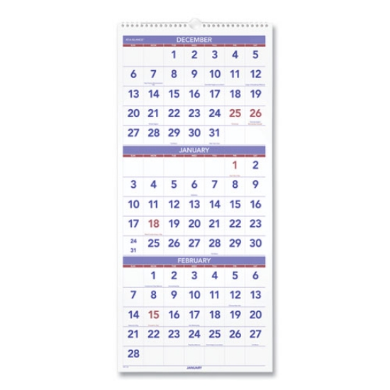 Picture of Deluxe Three-Month Reference Wall Calendar, Vertical Orientation, 12 x 27, White Sheets, 14-Month (Dec to Jan): 2023 to 2025