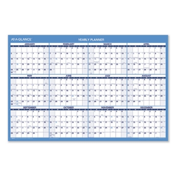 Picture of Horizontal Reversible/Erasable Wall Planner, 36 x 24, White/Blue Sheets, 12-Month (Jan to Dec): 2024
