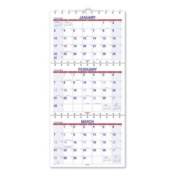 Picture of Move-A-Page Three-Month Wall Calendar, 12 x 27, White/Red/Blue Sheets, 15-Month (Dec to Feb): 2023 to 2025