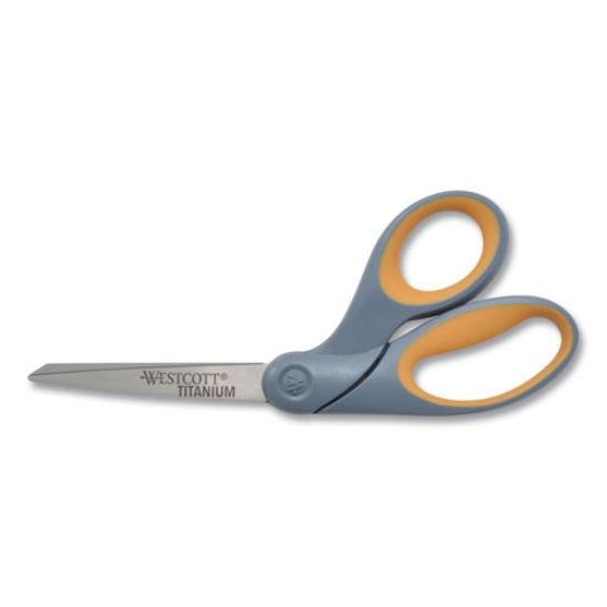 Picture of Titanium Bonded Scissors, 8" Long, 3.5" Cut Length, Gray/yellow Offset Handle