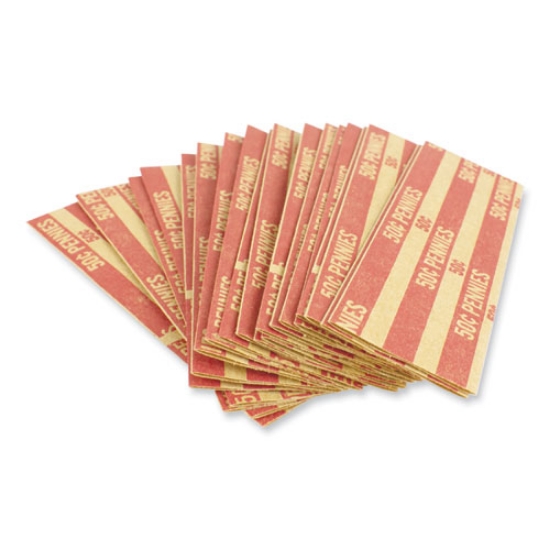 Picture of Flat Tubular Coin Wrap, Pennies, $0.50, Red, 1,000/box