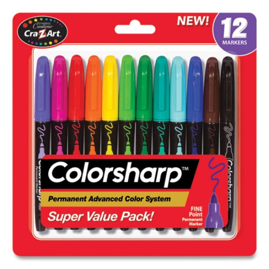 Picture of Colorsharp Permanent Markers, Fine Bullet Tip, Assorted Colors, 12/set