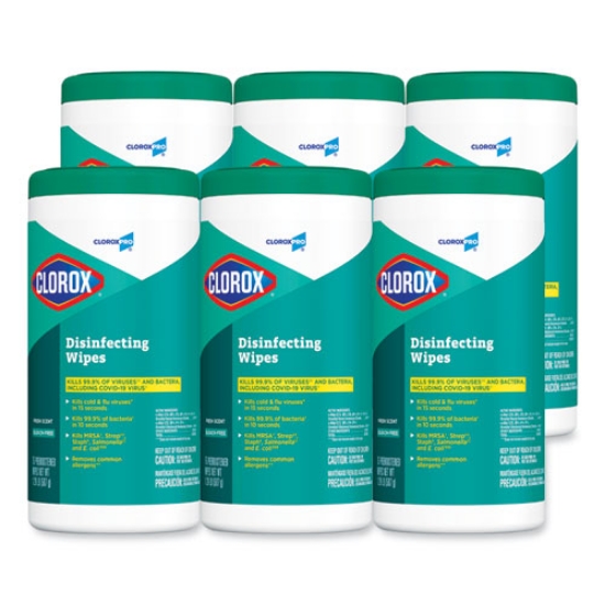 Picture of Disinfecting Wipes, 1-Ply, Fresh Scent, 7 x 8, White, 75/Canister, 6 Canisters/Carton