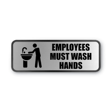 Picture of Brushed Metal Office Sign, Employees Must Wash Hands, 9 X 3, Silver