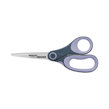 Picture of Non-Stick Titanium Bonded Scissors, 8" Long, 3.25" Cut Length, Gray/purple Straight Handle