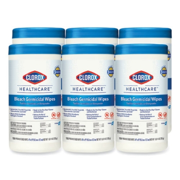 Picture of Bleach Germicidal Wipes, 1-Ply, 6 x 5, Unscented, White, 150/Canister, 6 Canisters/Carton