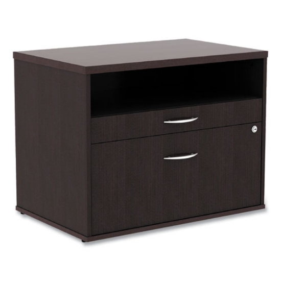 Picture of Alera Open Office Desk Series Low File Cabinet Credenza, 2-Drawer: Pencil/file,legal/letter,1 Shelf,espresso,29.5x19.13x22.88