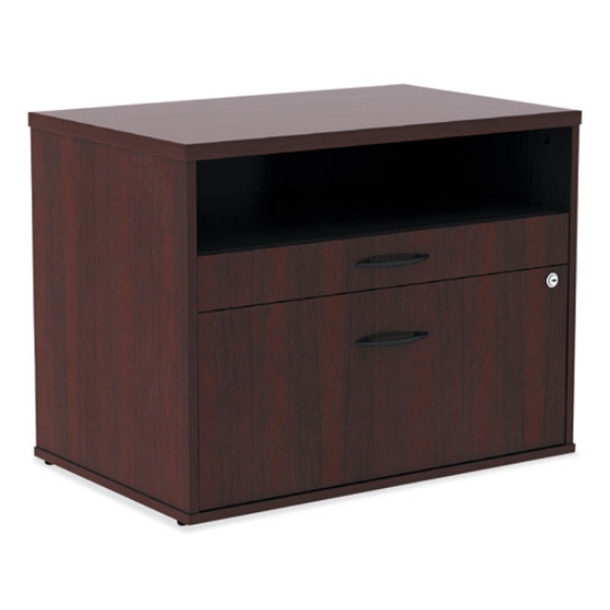 Picture of Alera Open Office Desk Series Low File Cabinet Credenza, 2-Drawer: Pencil/file,legal/letter,1 Shelf,mahogany,29.5x19.13x22.88