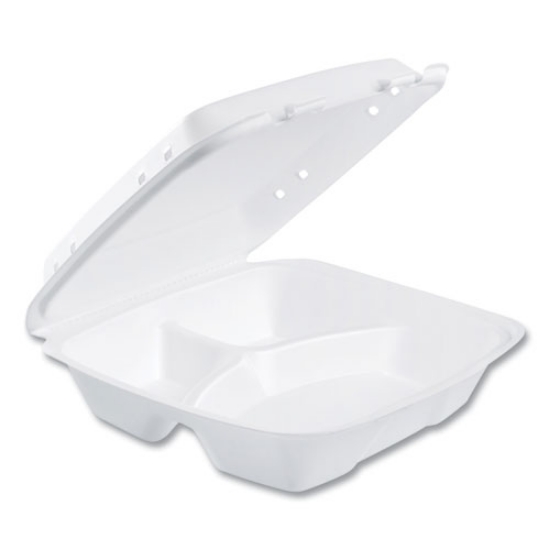 Picture of Insulated Foam Hinged Lid Containers, 3-Compartment, 9.01 x 9.4 x 3.1, White, 200/Carton