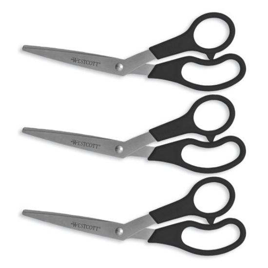 Picture of Value Line Stainless Steel Shears, 8" Long, 3.5" Cut Length, Black Offset Handles, 3/pack