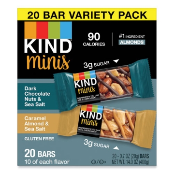 Picture of Minis, Dark Chocolate Nuts And Sea Salt/caramel Almond And Sea Salt, 0.7 Oz, 20/pack