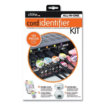 Picture of cord id kit, (12) regular and (12) jumbo-sized cord identifiers, (72) color-coded stickers, (36) identifier inserts