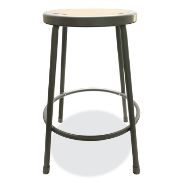 Picture of Industrial Metal Shop Stool, Backless, Supports Up To 300 Lb, 24" Seat Height, Brown Seat, Gray Base