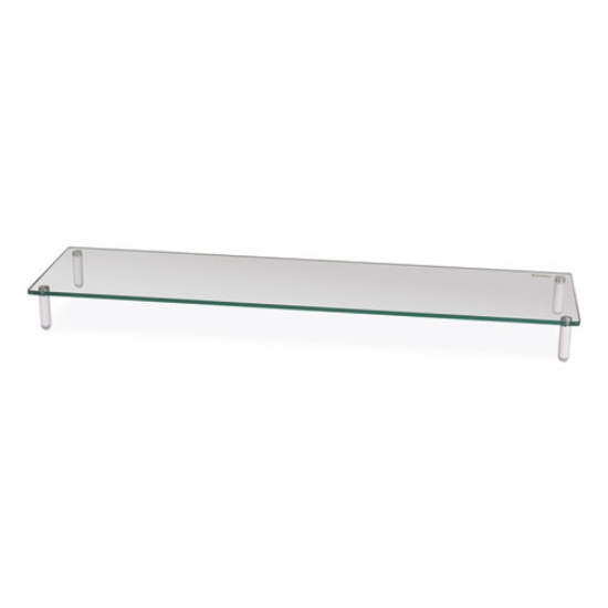 Picture of extra wide glass monitor riser, 39.4" x 10.2" x 3.25", clear, supports 60 lbs