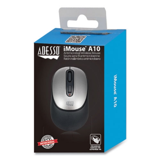 Picture of Imouse A10 Antimicrobial Wireless Mouse, 2.4 Ghz Frequency/30 Ft Wireless Range, Left/right Hand Use, Black/silver