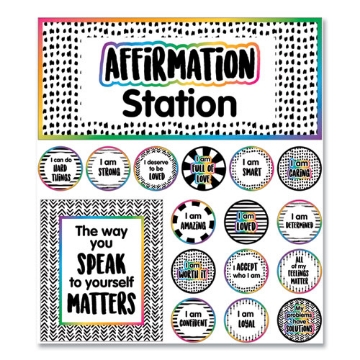 Picture of Motivational Bulletin Board Sets, Affirmation Station, Multicolor, 13.8 x 16, 32 Pieces