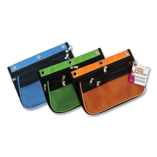 Picture of Three-Pocket Expandable Binder Pouch, 10.25 x 7.5, Assorted Colors, 3/Pack
