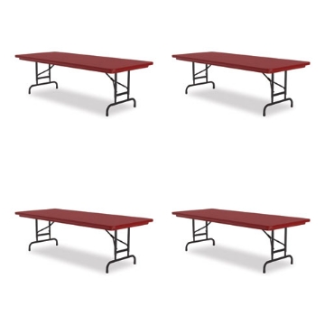 Picture of Adjustable Folding Tables, Rectangular, 72" x 30" x 22" to 32", Red Top, Black Base, 4/Pallet, Ships in 4-6 Business Days