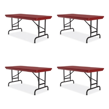 Picture of Adjustable Folding Table, Rectangular, 48" x 24" x 22" to 32", Red Top, Black Legs, 4/Pallet, Ships in 4-6 Business Days