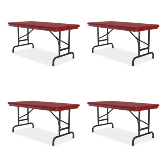 Picture of Adjustable Folding Table, Rectangular, 48" x 24" x 22" to 32", Red Top, Black Legs, 4/Pallet, Ships in 4-6 Business Days