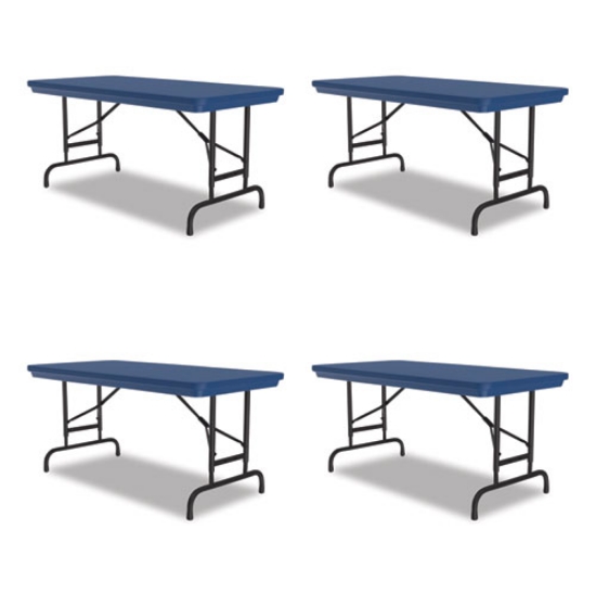 Picture of Adjustable Folding Table, Rectangular, 48" x 24" x 22" to 32", Blue Top, Black Legs, 4/Pallet, Ships in 4-6 Business Days