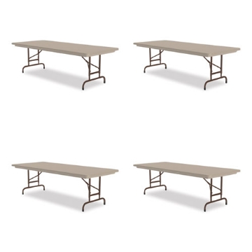 Picture of Adjustable Folding Tables, Rectangular, 72" x 30" x 22" to 32", Mocha Top, Brown Legs, 4/Pallet, Ships in 4-6 Business Days