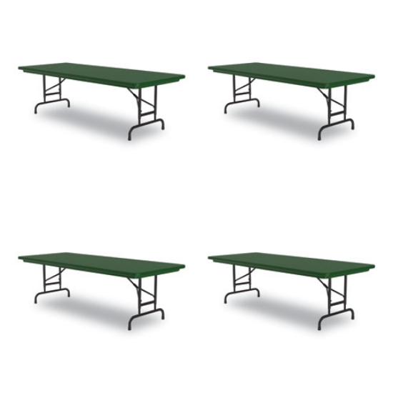 Picture of Adjustable Folding Tables, Rectangular, 60" x 30" x 22" to 32", Green Top, Black Legs, 4/Pallet, Ships in 4-6 Business Days