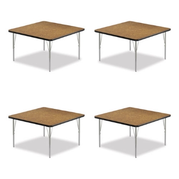 Picture of Adjustable Activity Tables, Square, 48" x 48" x 19" to 29", Medium Oak Top, Silver Legs, 4/Pallet, Ships in 4-6 Business Days
