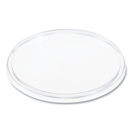 Picture of Plastic Lids for Foam Cups, Bowls and Containers, Flat, Not Vented, Fits 6-32 oz, Clear, 100/Sleeve, 10 Sleeves/Carton