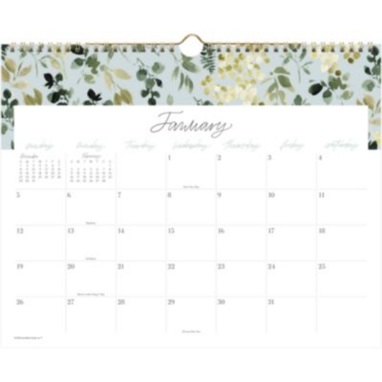Picture of Leah Bisch Monthly Wall Calendar, Leaf Print Artwork, 15 x 12, White/Green/Yellow Sheets, 12-Month (Jan to Dec): 2025