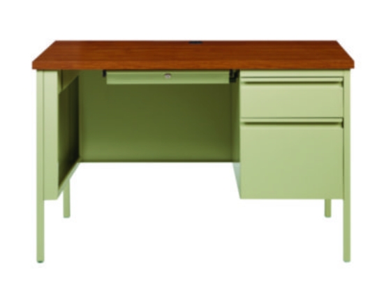 Picture of Single Pedestal Steel Desk, 45" x 24" x 29.5", Cherry/Putty