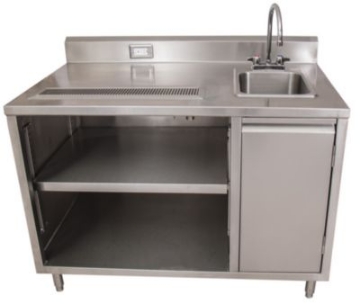 Picture of Stainless Steel Beverage Table with Right Sink, Rectangular, 30" x 48" x 41.5", Silver, Ships in 4-6 Business Days